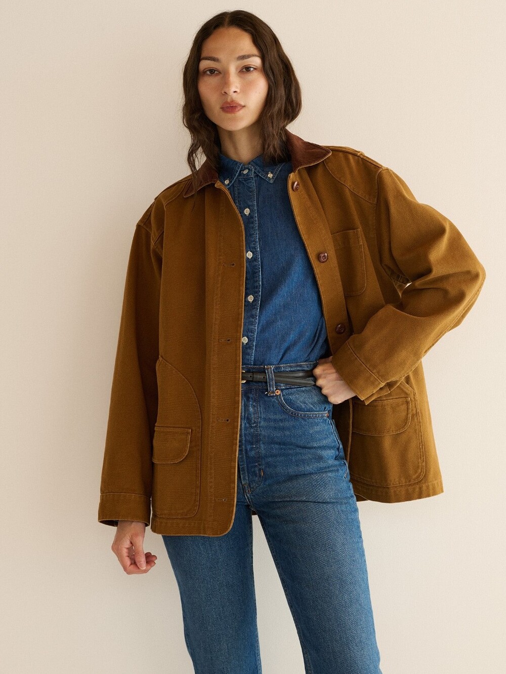 Doen Brown Utility Jacket with Corduroy Collar - Picture 2 of 7